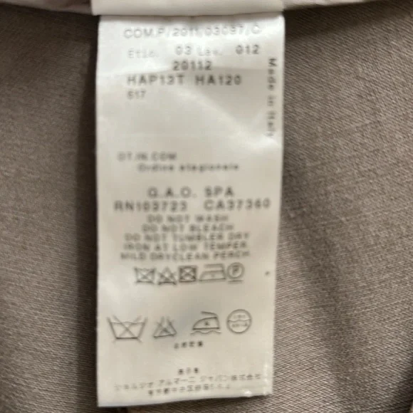 Giorgio Armani Tan Side Zip Flat Front Pants Trousers Size 48 = US 12 - Picture 6 of 11